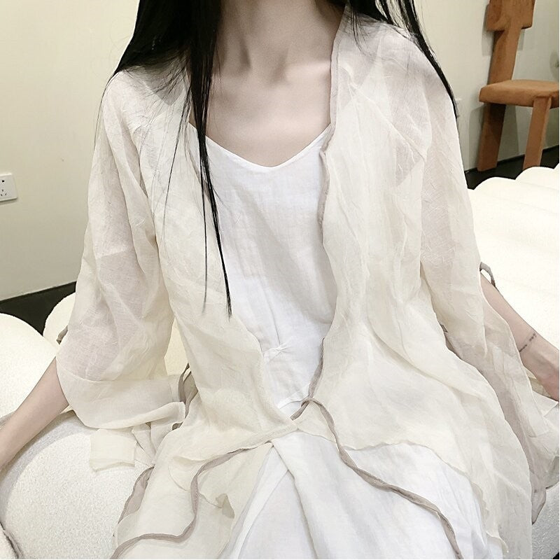 Irregular Plain Color Wrap Front Tie Cardigan