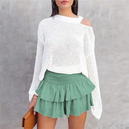 Stylish Solid Color Pleated Mini Skirt