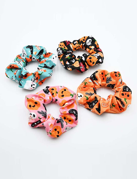 Halloween Pumpkin Skull Print Scrunchie