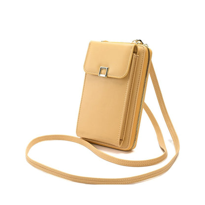 Solid Color PU Leather Multifunctional Purse Mobile Phone One Shoulder Crossbody Bag