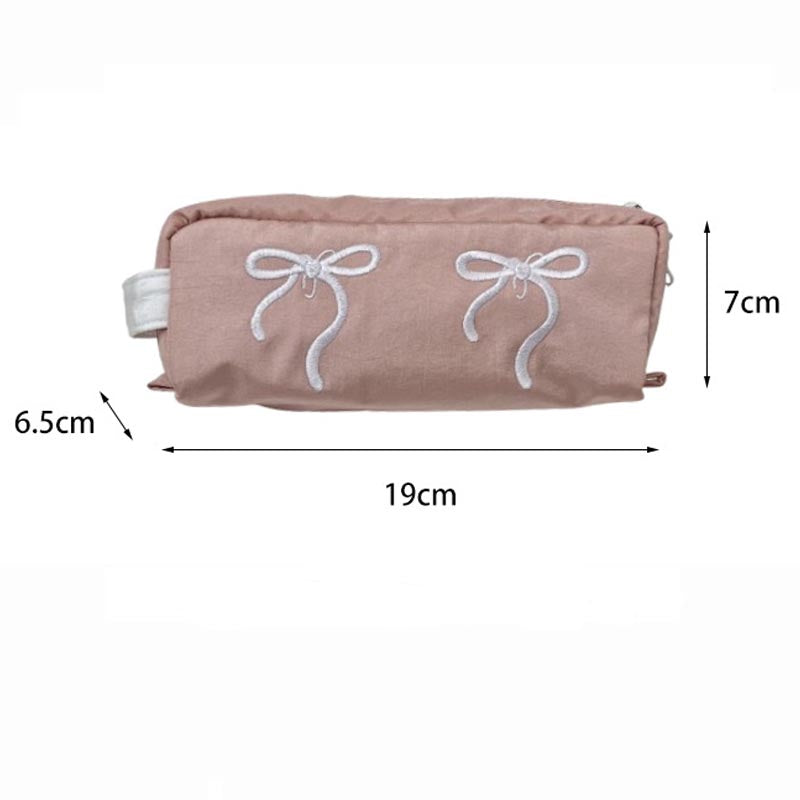 Bow Embroidered Large Capacity Pencil Pouch