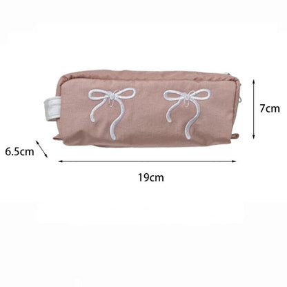 Bow Embroidered Large Capacity Pencil Pouch
