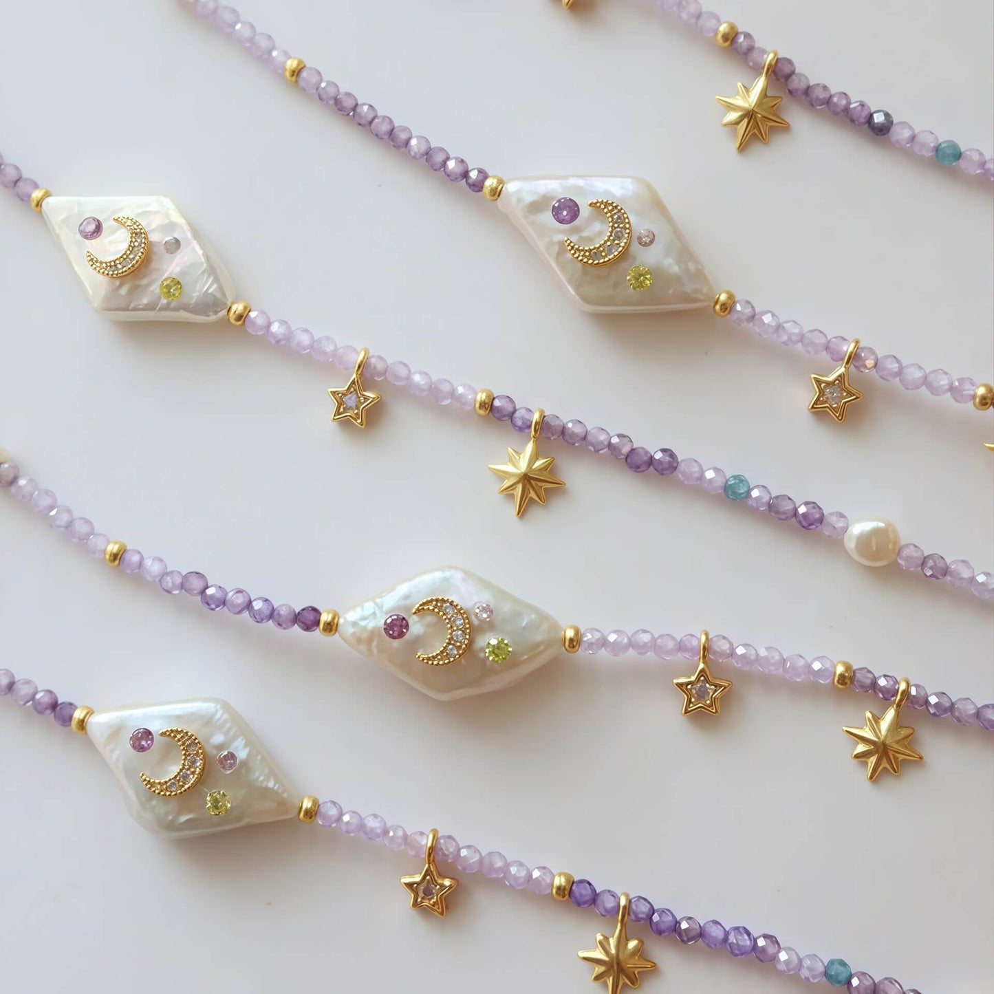 Pearl Moon Star Beaded Necklace