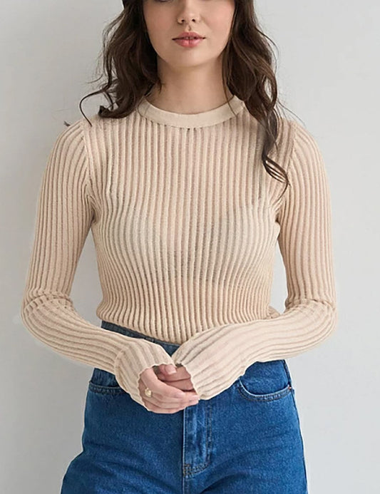 Round Neck See Through Knit Top