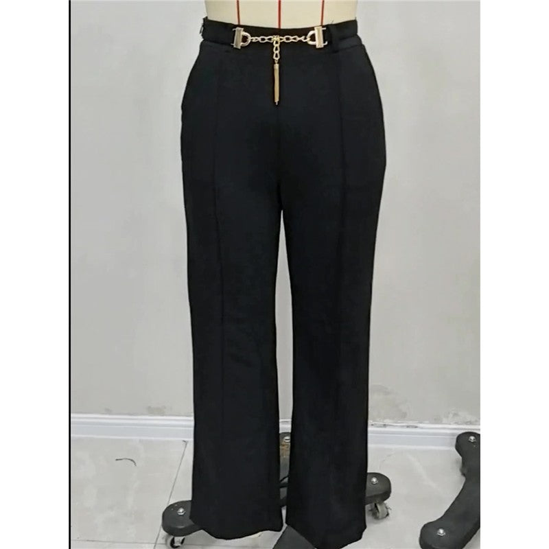 High Waist Straight Leg Black Trousers Women