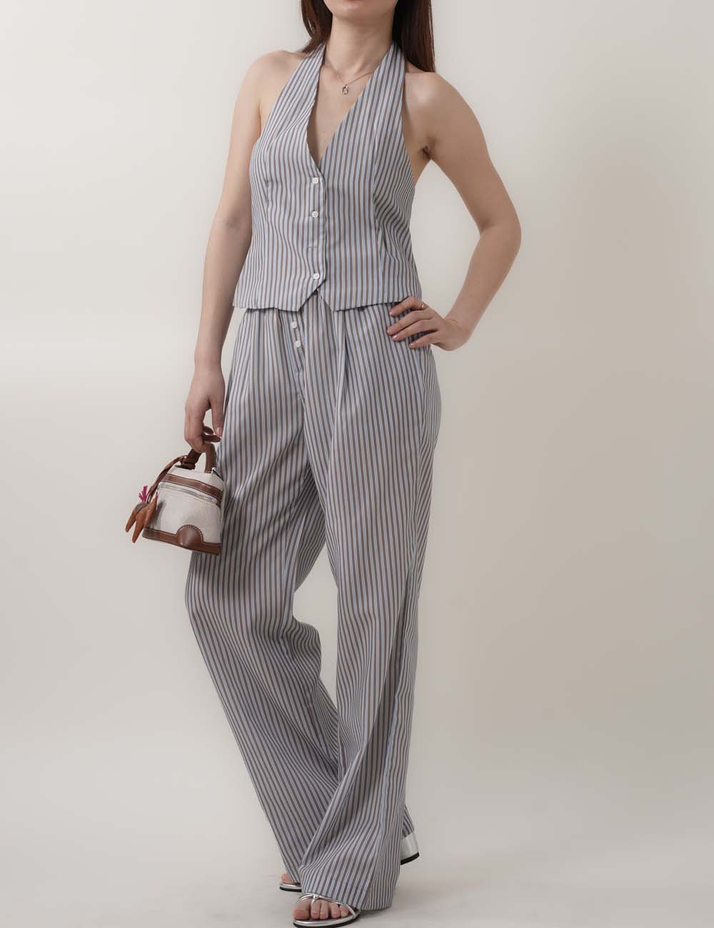 Striped Halter Vest Top Loose Pants Sets