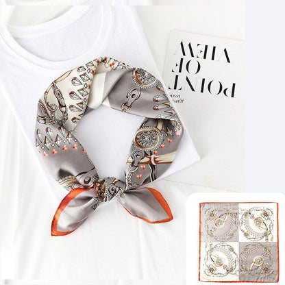 Elegant Printed Square Silk Imitation Scarf