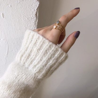 Multi-Layer Hollow Stone Gold Plated Open Rings