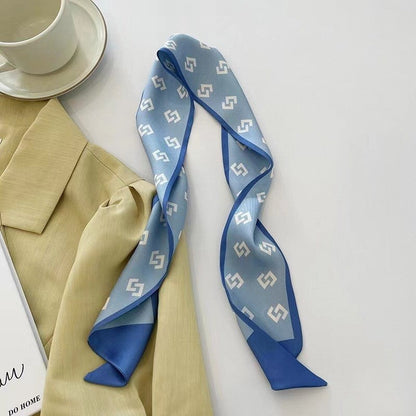 Vintage Printed Slim Hair Silky Scarf