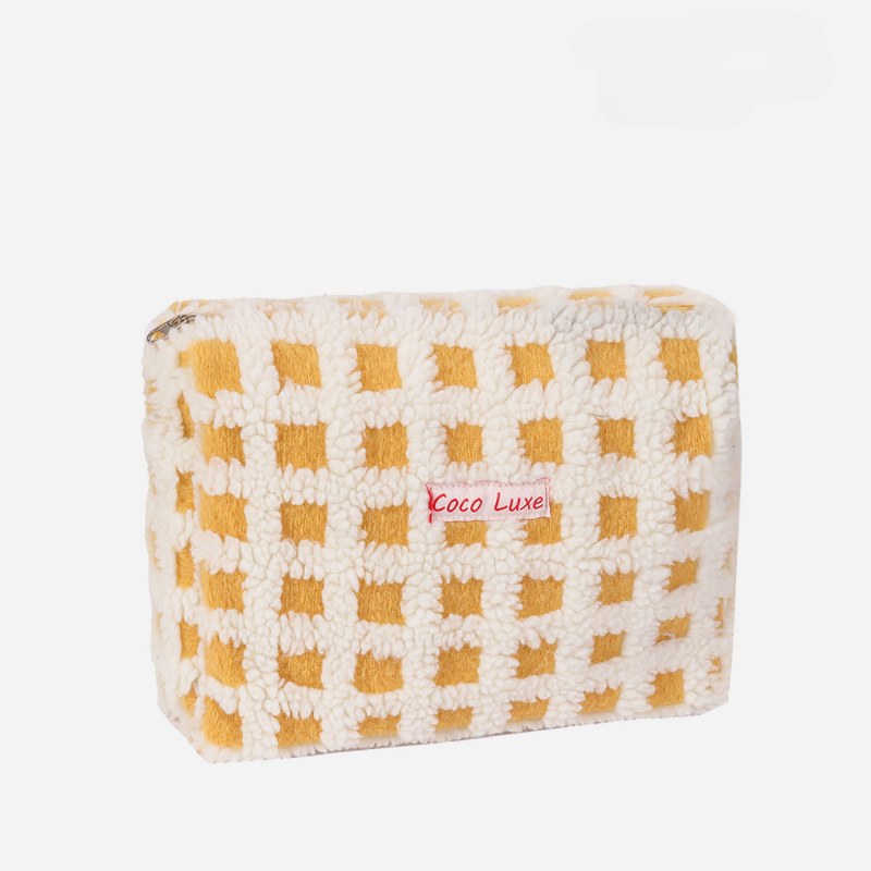 Waffle Checkerboard Plush Makeup Bag