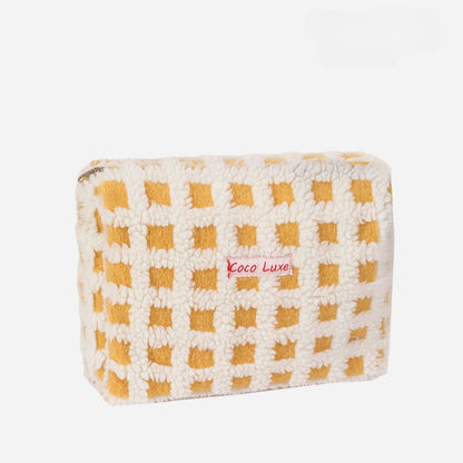 Waffle Checkerboard Plush Makeup Bag