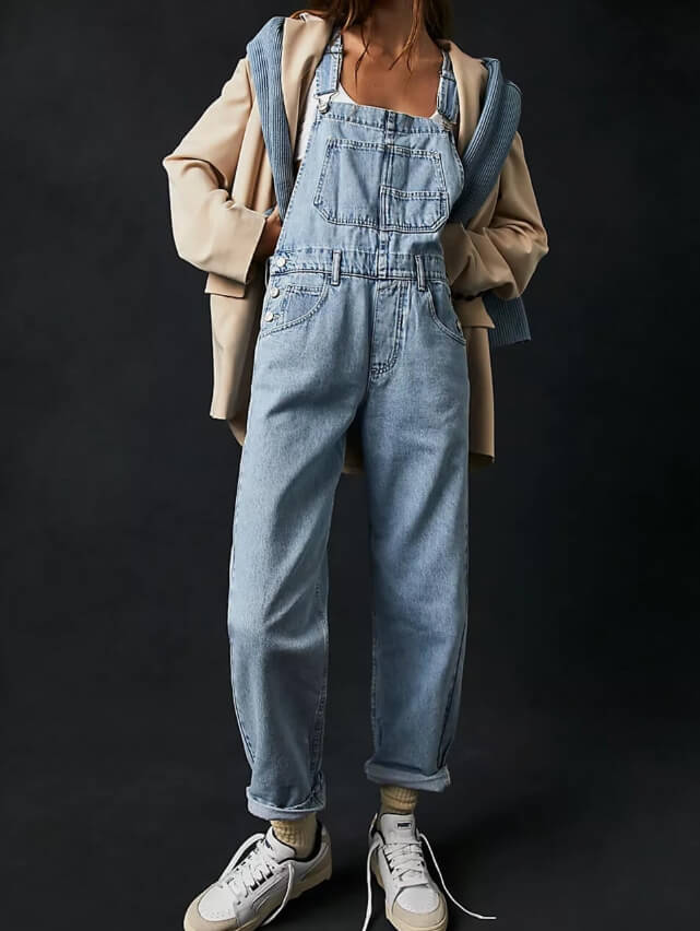 Casual Washed Strap Denim Jumpsuit