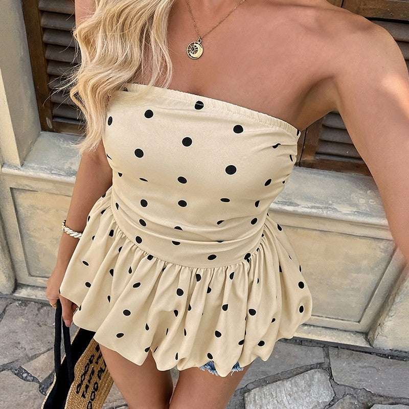 Polka Dot Open Back Floral Bustier Tank Top