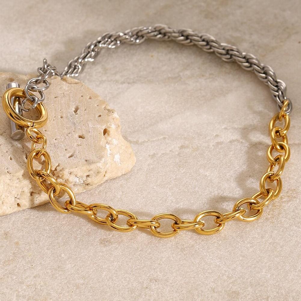 Trendy OT Buckle Color Block Chain Necklace