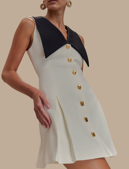 Lapel Mental Buttons Sleeveless Mini Dress