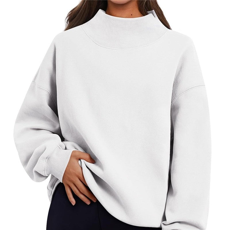 Solid Color High Neck Fleece Sweatshirt