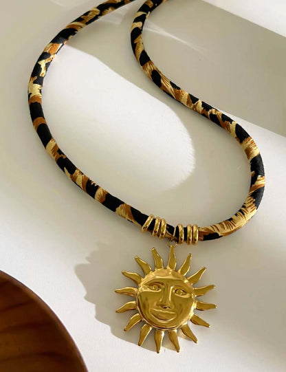 Gold Plated Pendant Leopard Cord Necklace