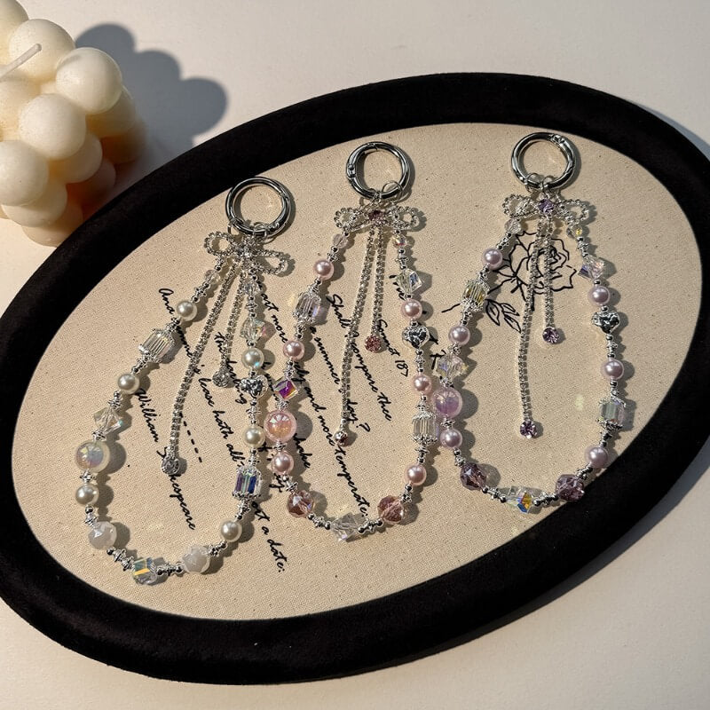 Elegant Crystal Beaded Tassel Bow Bag Charm