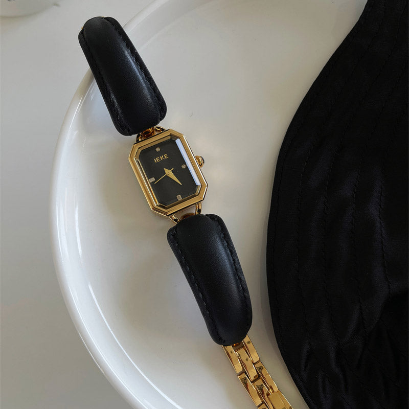 Elegant Square Dial Leather Bracelet Quartz Watch