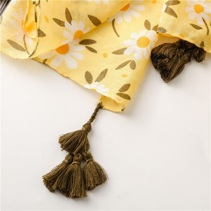 Fashion Flower Print Yellow Fresh Scarf