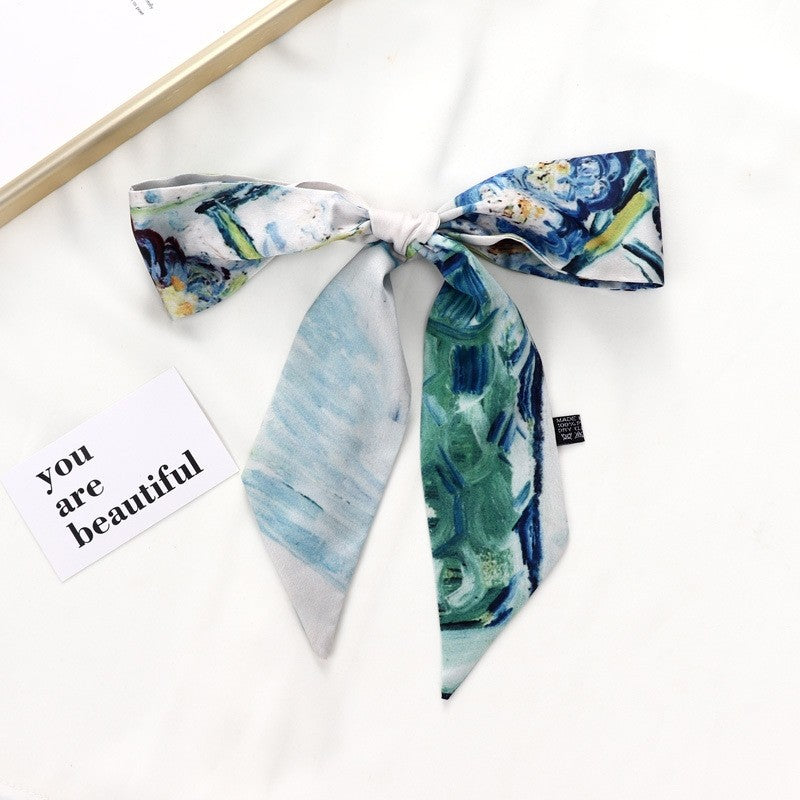 Vintage Elegant Oil Painting Long Silk Scarf