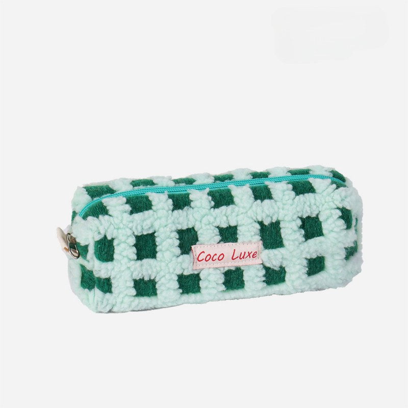 Waffle Checkerboard Plush Makeup Bag