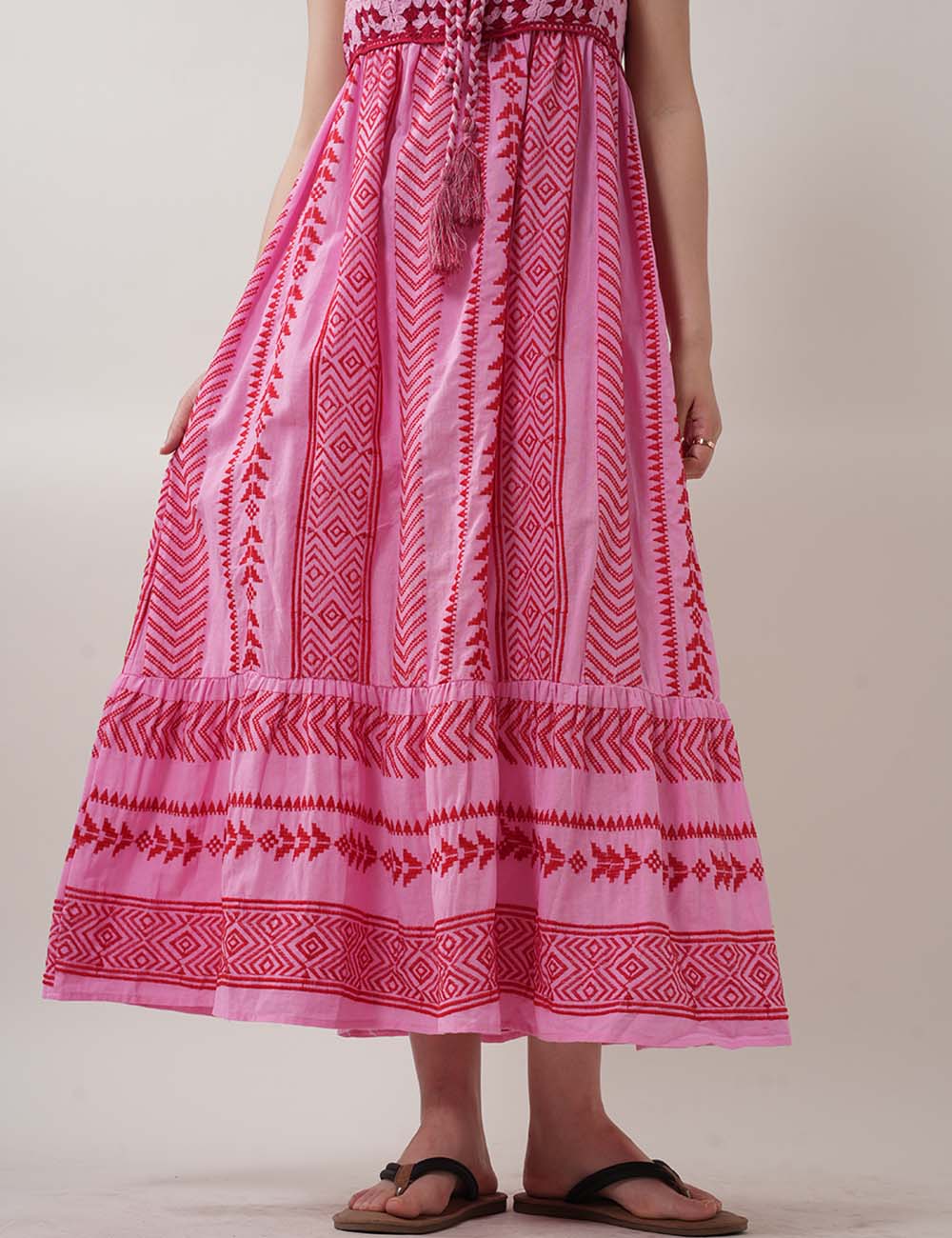 Color Block Embroider String Midi Dresses
