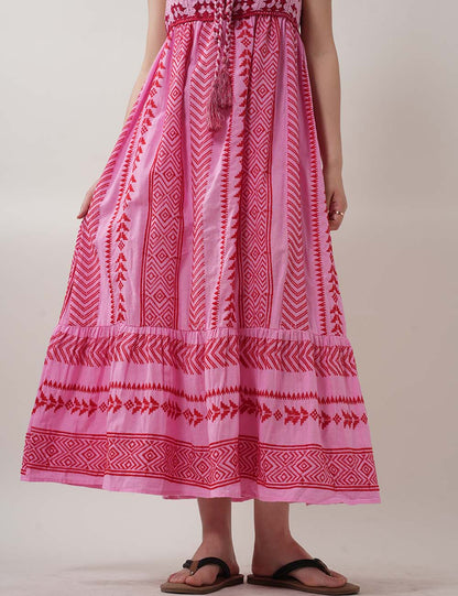 Color Block Embroider String Midi Dresses