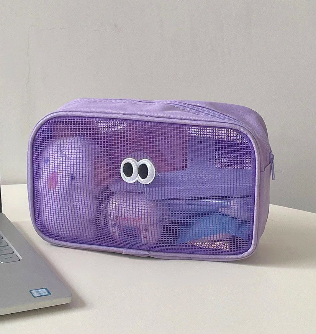 Simple Solid Color Mesh Make Up Bag