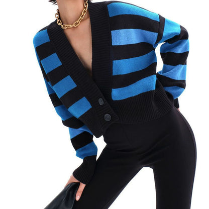 Loose Striped Long Sleeve Knit Cardigan