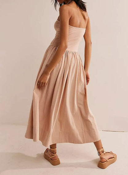 Solid Color Strapless Maxi Dress