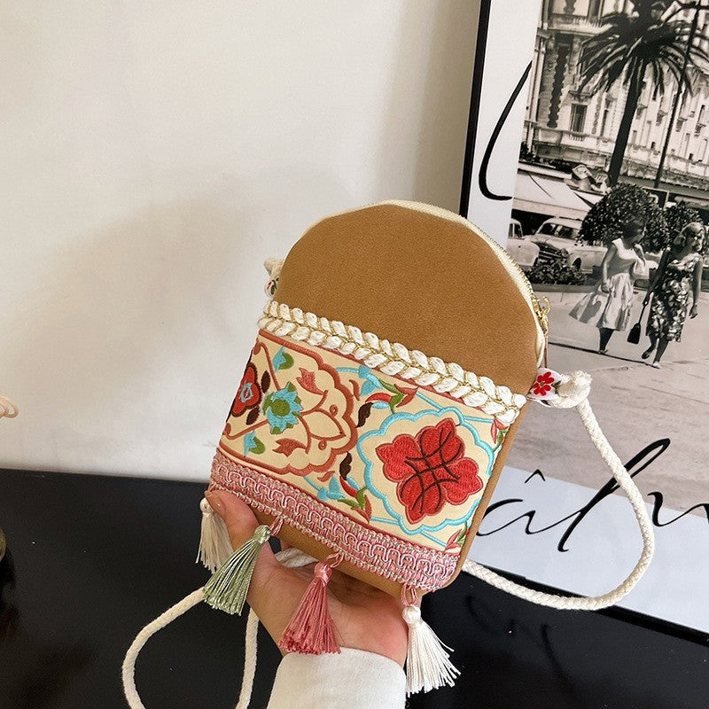 Casual Tasseled Print Zippered All-Match Lightweight Bag