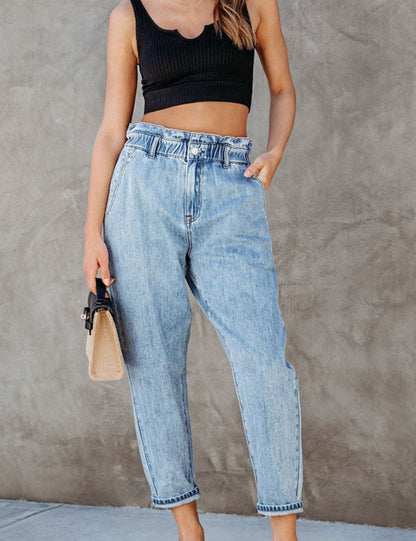 High Waist Washed Straight Leg Jeans