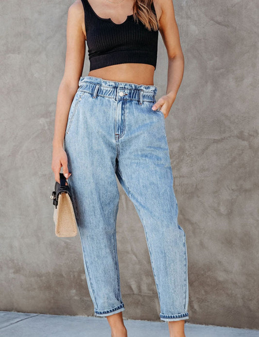 High Waist Washed Straight Leg Jeans