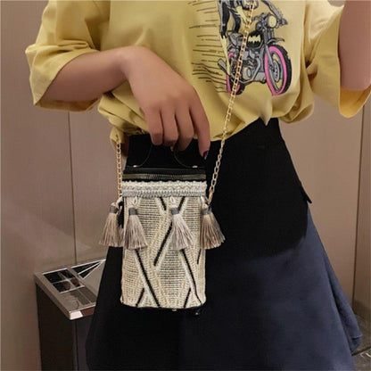 Casual Striped One Shoulder Tasseled Round Bag