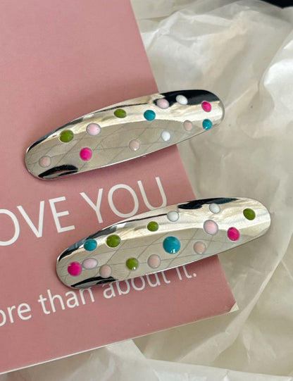 Colourful Polka Dot Silver Hair Clips