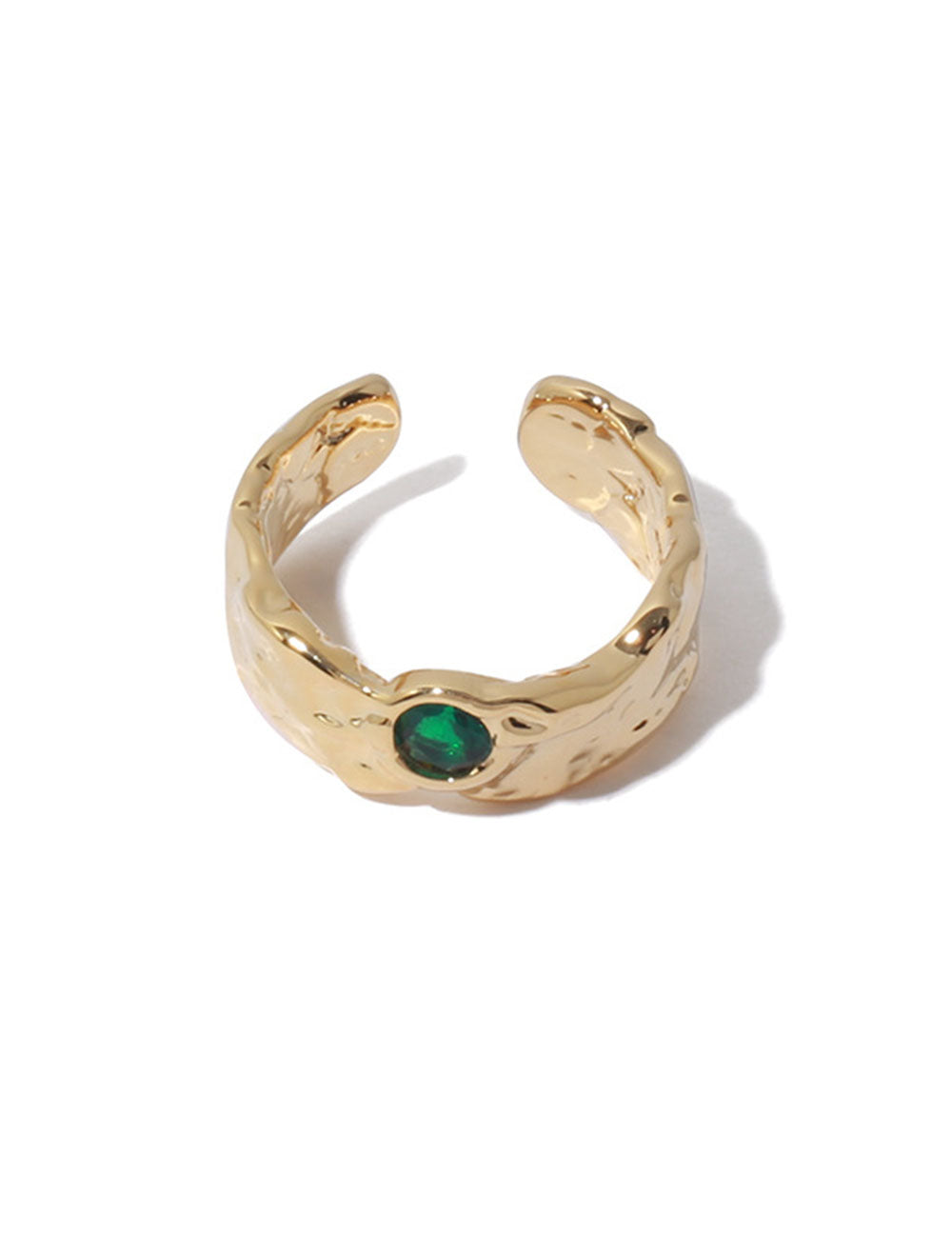 Emerald Zircon Inlaid Gold Plated Open Ring