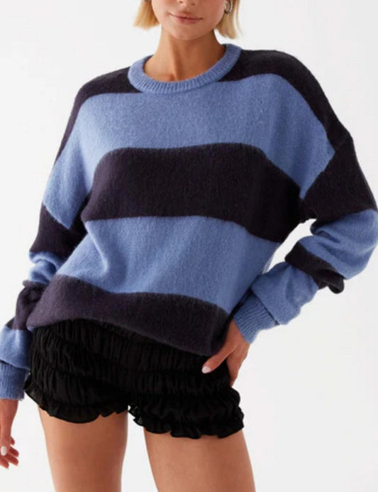 Round Neck Color Block Striped Cozy Sweater