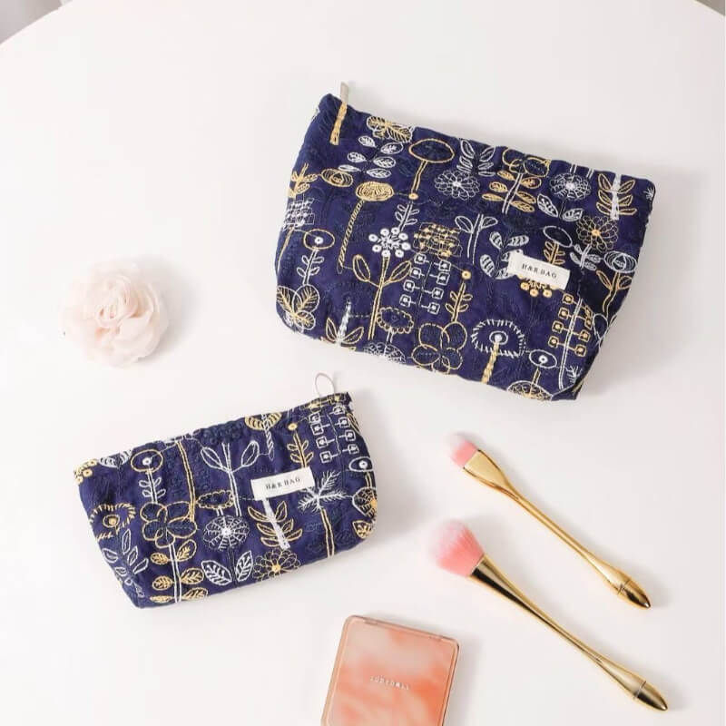 Cute Floral Cotton Embroidered Makeup Bag