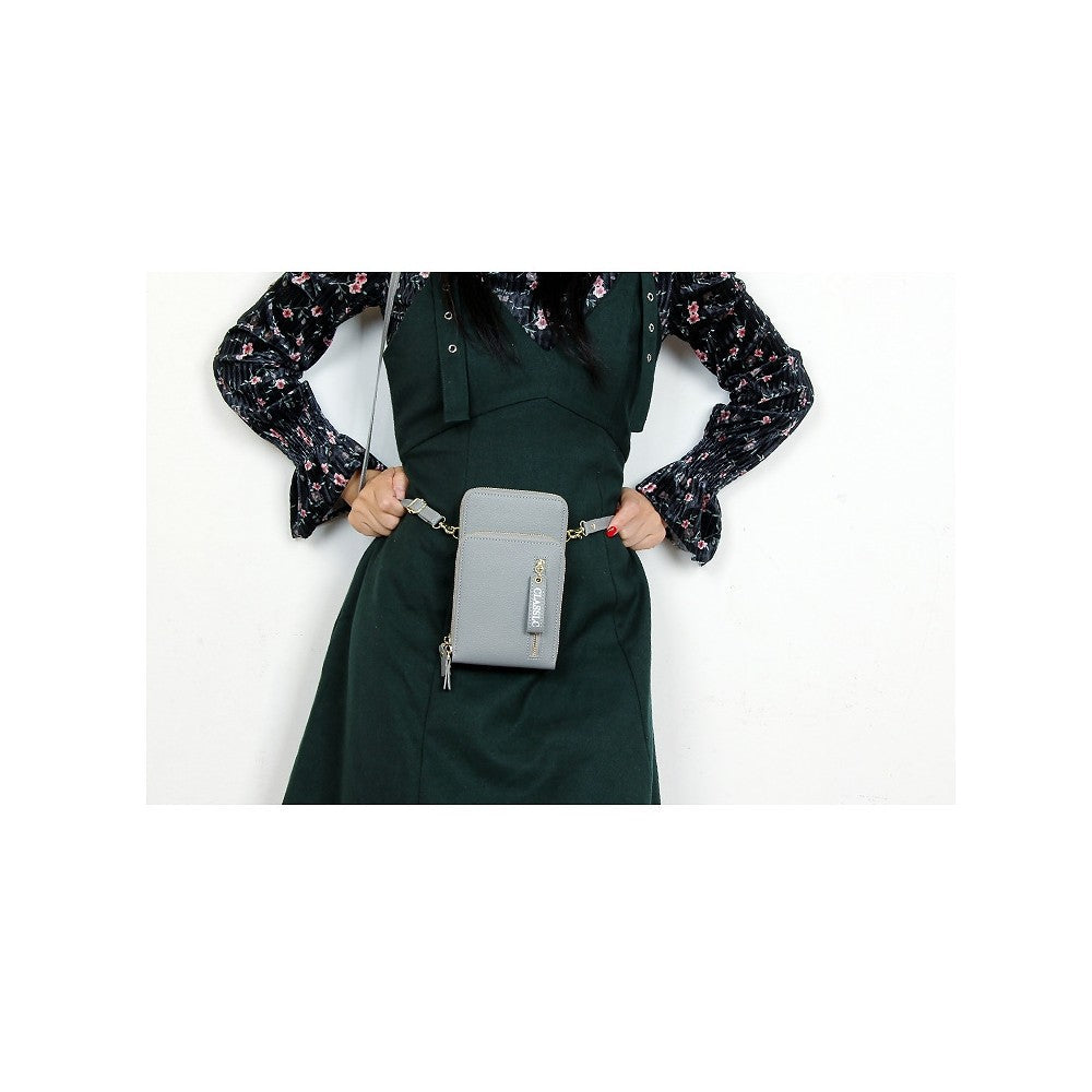 PU Leather Solid Color Double Layer Zippers Large Capacity Multifunctional Cell Phone Purse Crossbody Bag