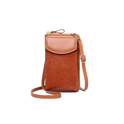 PU Leather Solid Color Alligator Grain Mini Purse Cell Phone Crossbody Bag