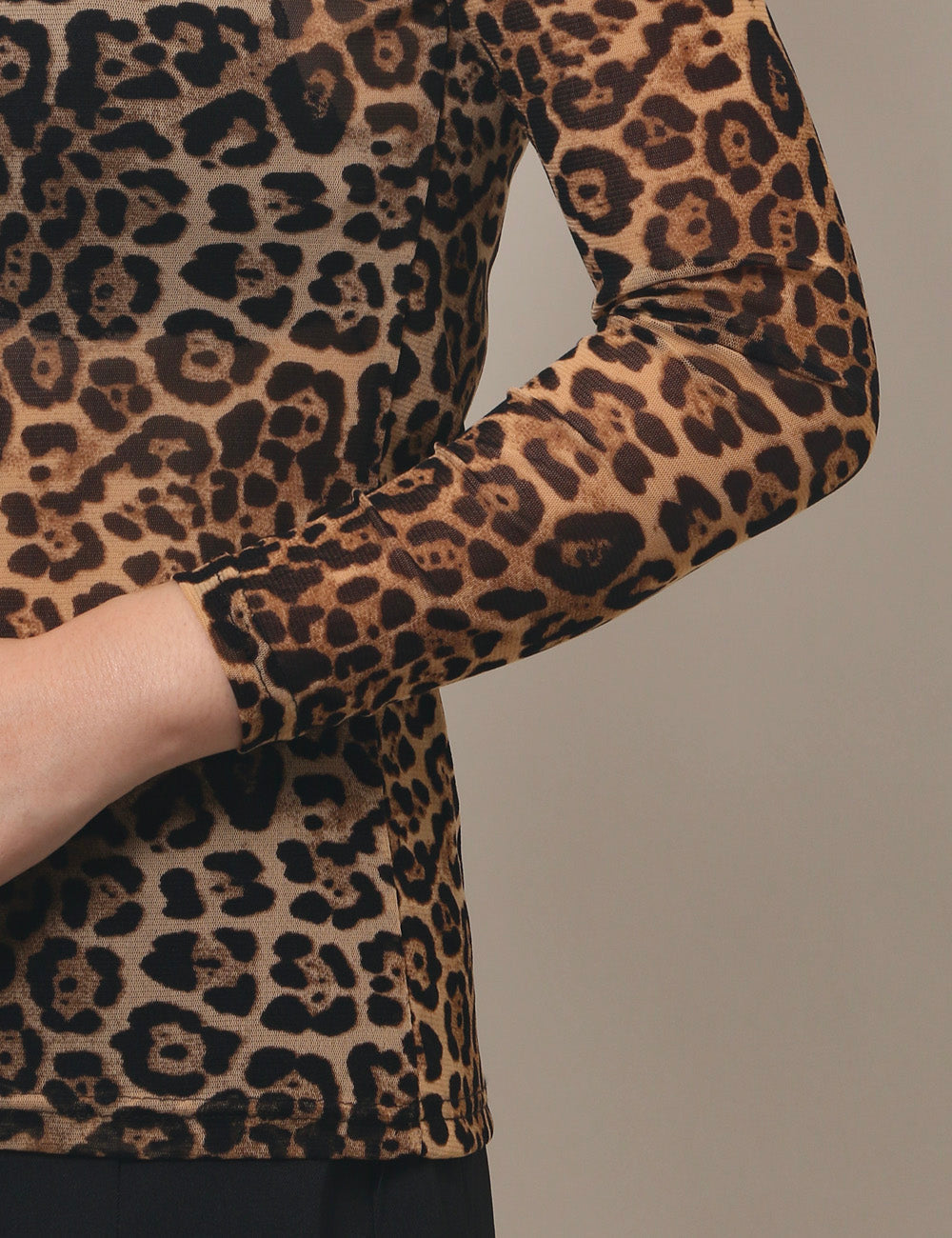 Leopard Print HIgh Collar Slim Fit Sexy Mesh Top