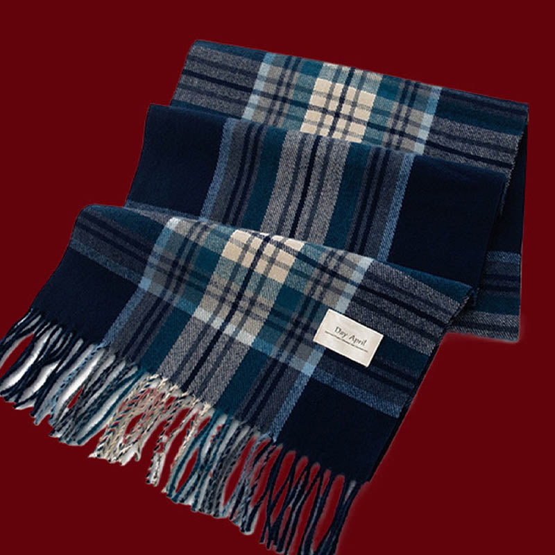 Retro Soft Wool Checkered Fringed Winter Scarf
