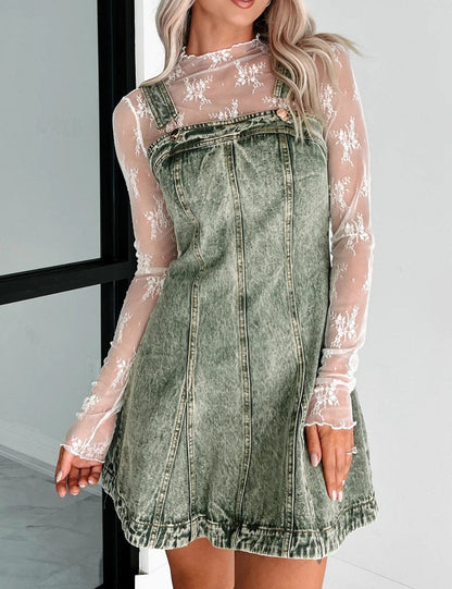 Washed Denim Spaghetti Mini Dress
