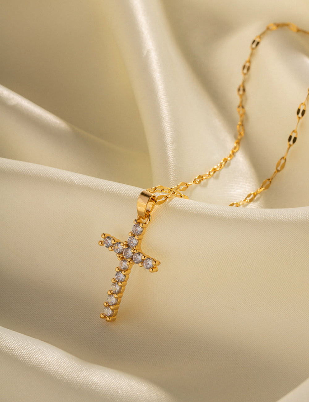 Vintage Rhinestone Cross Pendant Necklace