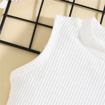 Crewneck Sleeveless Ribbed Vest And Skirt And Belted Waist Bag Three Pieces Suits