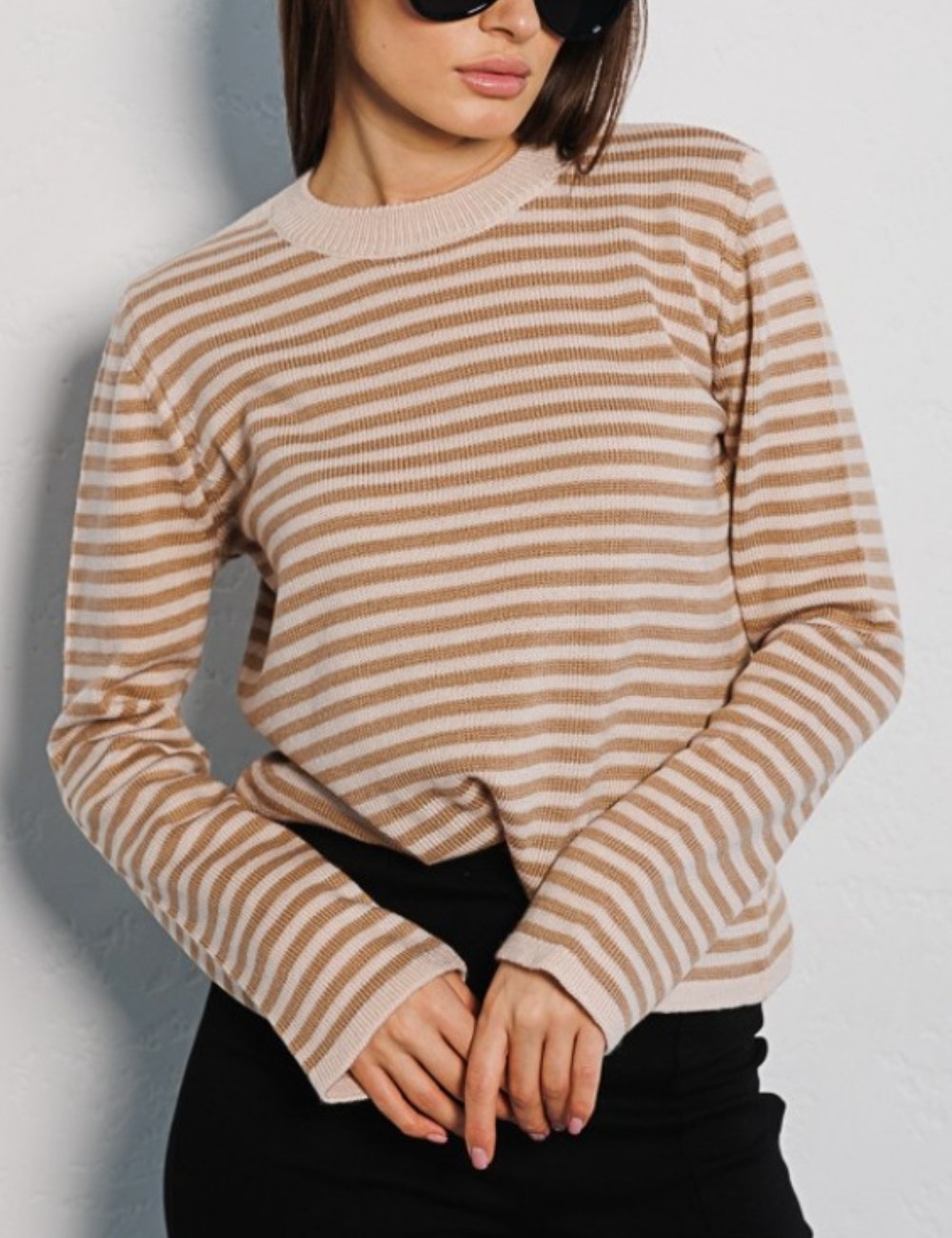 Stripe Contrast Color Knit Tops