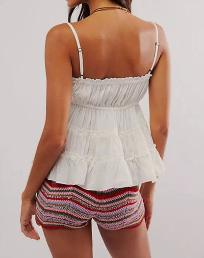 Bow String Shoulder Ruffled Camisole