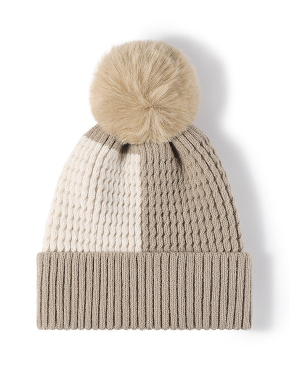 Contrast Color Warm Knit Pom Beanie