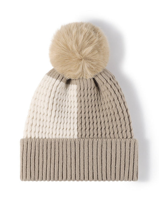Contrast Color Warm Knit Pom Beanie